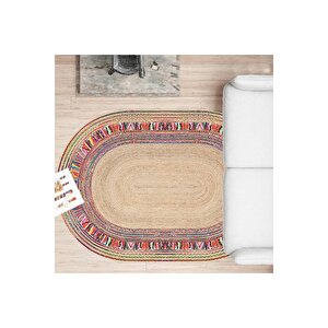 Hasır Desen Oval Halı Renkli Halı Dijital Baskı Halı Yıkanabilir Kaymaz Taban Salon Mutfak Balkon Halısı Jüy Desen Halı 120x250 cm