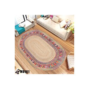 Hasır Desen Oval Halı Renkli Halı Dijital Baskı Halı Yıkanabilir Kaymaz Taban Salon Mutfak Balkon Halısı Jüy Desen Halı 160x200 cm