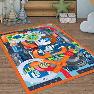 Şehirli Çocuk Halısı Trafik Yolu Çocuk Halısı Makinede Yıkanabilir Leke Tutmaz Oyun Halısı 160x200 cm