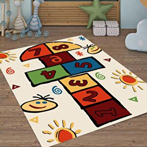 Seksekli Çocuk Halısı Renkli Çocuk Halısı Oyun Halısı Kaymaz Taban Halı Makinede Yıkanabilir Halı 180x300 cm