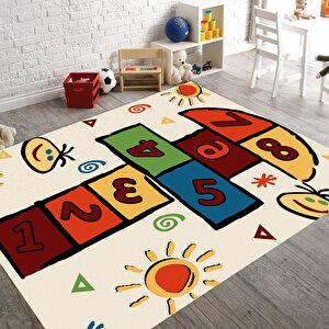 Seksekli Çocuk Halısı Renkli Çocuk Halısı Oyun Halısı Kaymaz Taban Halı Makinede Yıkanabilir Halı 180x300 cm
