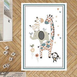 Hayvan Desen Çocuk Halısı Zürafa Desen Çocuk Halısı Çocuk Halısı Kaymaz Taban Yıkanabilir 160x200 cm