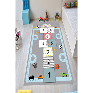 Araba Yollu Trafik Yolu Eğitici Seksek Oyun Halısı Dijital Baskılı Kaymaz Taban Çocuk Odası Halısı 120x350 cm
