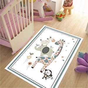 Sevimli Hayvan Desen Çocuk Halısı Dekoratif Çocuk Halısı Makinede Yıkanabilir Leke Tutmaz Oyun Halısı 100x150 cm