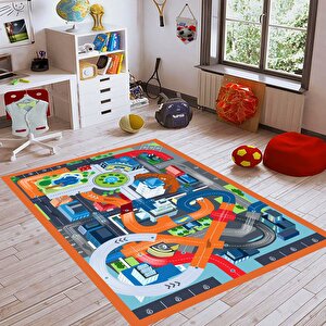 Şehirli Çocuk Halısı Trafik Yolu Çocuk Halısı Makinede Yıkanabilir Leke Tutmaz Oyun Halısı 180x300 cm