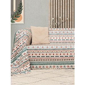 Softmicro Etnik Desenli Boho 180x220 Cm  Koltuk Örtüsü Şalı, Kanepe Örtüsü, Tv Battaniyesi Turkuaz