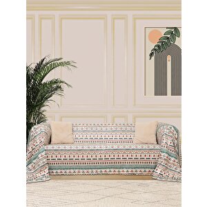 Softmicro Etnik Desenli Boho 180x220 Cm  Koltuk Örtüsü Şalı, Kanepe Örtüsü, Tv Battaniyesi Turkuaz