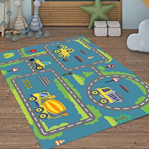Araba Yollu Trafik Yolu Halı Kaymaz Taban Halı Makinede Yıkanabilir Çocuk Halısı 180x200 cm
