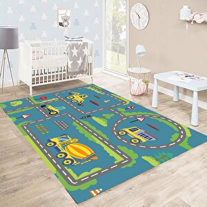 Araba Yollu Trafik Yolu Halı Kaymaz Taban Halı Makinede Yıkanabilir Çocuk Halısı 180x200 cm