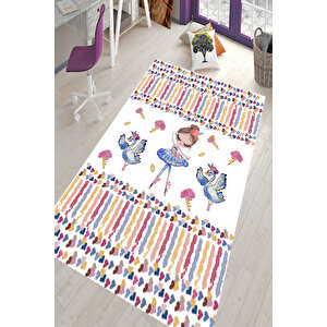Balerin Kız Çocuk Halısı Leke Tutmaz Çocuk Halısı Kaymaz Taban Halı Yıkanabilir Oyun Halısı 80x250 cm