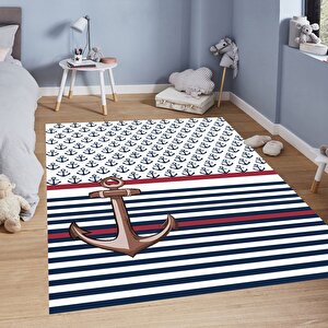 Denizci Çocuk Halısı Lacivert Çocuk Halısı Kaymaz Taban Halı Oyun Halısı Yıkanabilir Çocuk Halısı 130x180 cm