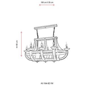 Gedik Modern Avize E14 48w 106x58cm Metal Eskitme Avonni-av-1644-8e-ym