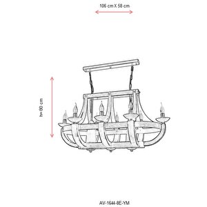 Gedik Modern Avize E14 48w 106x58cm Metal Eskitme Avonni-av-1644-8e-ym