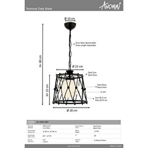Merlin Modern Avize E27 12w 28cm Metal Siyah Avonni-av-1904-1bsy