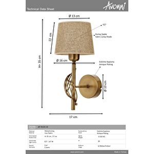 Climb Aplik E27 12w 12x17cm Metal Eskitme Avonni-ap-9133-1e