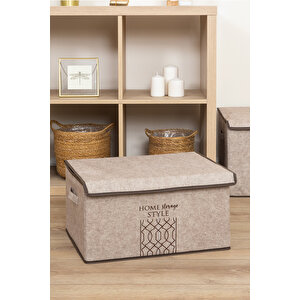 Keçe Kapaklı Çok Amaçlı Maxi Kutu Bej 47x37x24 Cm Bej