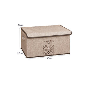 Keçe Kapaklı Çok Amaçlı Maxi Kutu Bej 47x37x24 Cm Bej