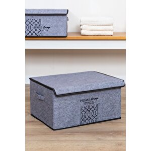 Keçe Kapaklı Çok Amaçlı Maxi Kutu Gri 47x37x24 Cm Gri