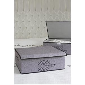 Keçe Kapaklı Çok Amaçlı Baza Kutu 50x40x19cm Gri Gri
