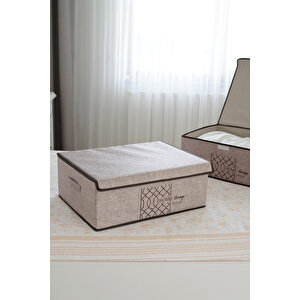 Keçe Kapaklı Çok Amaçlı Baza Kutu Bej 50x40x19cm Bej