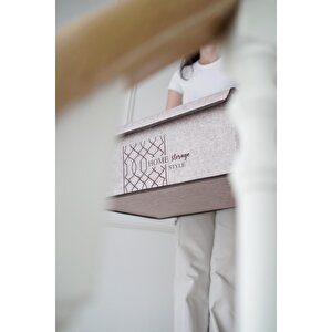 Keçe Kapaklı Çok Amaçlı Baza Kutu Bej 50x40x19cm