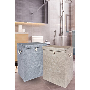 2 Adet Keçe Kapaklı Çok Amaçlı Mega Kutu Kirli Çamaşır Sepeti Set 55x41x30 Cm Gri-Bej