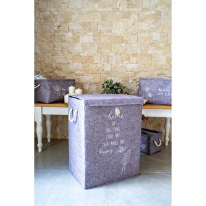 2 Adet Keçe Kapaklı Çok Amaçlı Mega Kutu Kirli Çamaşır Sepeti Set 55x41x30 Cm