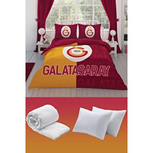 Galatasaray Parçalı Logo Çift Kişilik 7 Parça Yatak Seti - Nevresim Takımı + Yorgan + Yastık