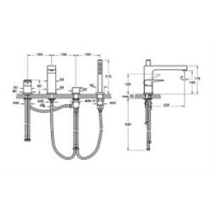 Root Square Küvet Bataryası A42757 4 Delikli - Krom