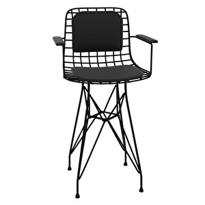 Knsz Ufak Boy Tel Bar Sandalyesi 1 Li Uslu Syhsyh Kolçaklı Sırt Minderli 55 Cm Oturma Yüksekliği Mutfak Bahçe Cafe Ofis