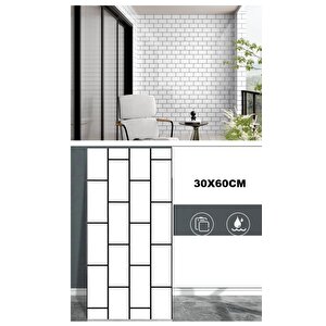 60x30cm Shiny Beyaz Tuğla Desen Kendinden Yapışkanlı Karavan Prefabrik Banyo Wc Duvar Kaplama Paneli