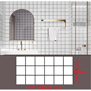 60x30cm Shiny Siyah Çizgili Beyaz Kare Yapışkanlı Karavan Prefabrik Banyo Wc Duvar Kaplama Paneli