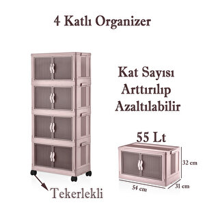 4 Katlı Dolap Saklama Kutusu Sepet Organizer Kapaklı Depolama Düzenleyici Kutu Raf Tekerlekli Pudra