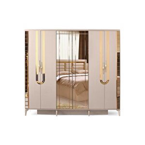 Porto Gardirop-mdf-kum Beji̇-240x60x220cm-6 Kapak-aynali Kapak-ücretsi̇z Nakli̇ye Ve Montaj