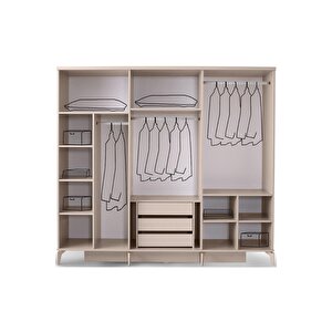 Porto Gardirop-mdf-kum Beji̇-240x60x220cm-6 Kapak-aynali Kapak-ücretsi̇z Nakli̇ye Ve Montaj