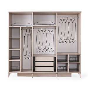 Dubli̇n Gardirop-mdf-kum Beji̇-240x60x220cm-6 Kapak-aynali Kapak-ücretsi̇z Nakli̇ye Ve Montaj