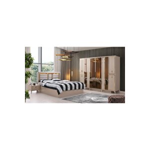 Dubli̇n Gardirop-mdf-kum Beji̇-240x60x220cm-6 Kapak-aynali Kapak-ücretsi̇z Nakli̇ye Ve Montaj