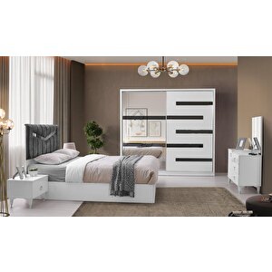 Barselona Gardirop-beyaz-207x60x215cm-sürgülü Aynali Kapak-ücretsi̇z Nakli̇ye Ve Montaj
