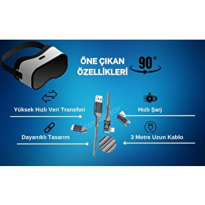 Cosmostech Meta Quest Sanal Gerçeklik Gözlüğü Için Link Kablosu 1/2/3/pro/pico Uyumlu 3.2 Hızlı Data Kablosu 3m – G