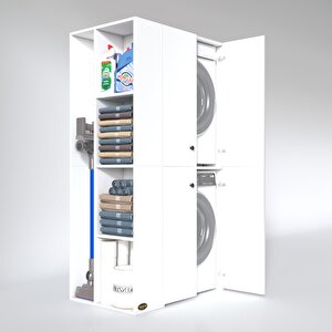 Çamaşır-kurutma Makinesi Dolabı Kapaklı Fokamdf Sol Beyaz 180x90x60 % 100 Mdf Full Mdf Banyo Arkalıksız