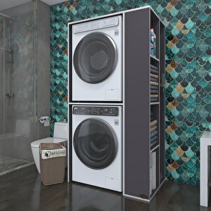 Çamaşır-kurutma Makinesi Dolabı Demyan Gri 180x90x60 Banyo Kapaksız Arkalıksız