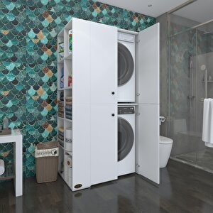 Çamaşır-kurutma Makinesi Dolabı Kapaklı Fedyenka Sol Beyaz 180x90x60 Banyo Arkalıksız