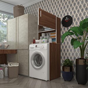 Çamaşır Makinesi Dolabı Bohemya Ceviz 160x066*50-20 Banyo Kapaklı Arkalıksız