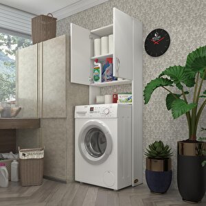 Çamaşır Makinesi Dolabı Veronika Beyaz 180x066x20 Banyo Çift Kapaklı Arkalıksız
