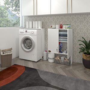 Çamaşır Makinesi Dolabı Veronika Byz 180*066*20 Banyo Çift Kapaklı Arkalıksız