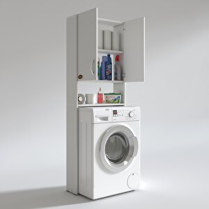 Kenzlife Çamaşır Makinesi Dolabı Veronika Beyaz 180x066x20 Banyo Çift Kapaklı Arkalıksız