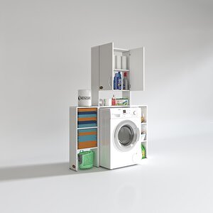 Çamaşır Makinesi Dolabı Avdotyamaks Beyaz 180x096x30 Banyo Kapaklı Arkalıksız Raflı