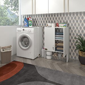 Çamaşır Makinesi Dolabı Avdotya Beyaz 180x066x30 Banyo Ofis Kapaklı Arkalıksız