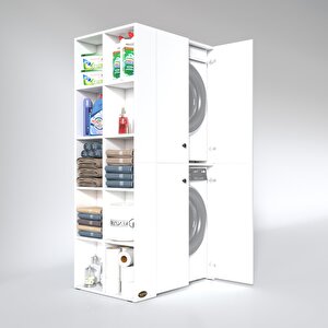 Çamaşır-kurutma Makinesi Dolabı Kapaklı Fedyenkamdf Sol Beyaz 180x90x60 % 100 Mdf Full Mdf Banyo Arkalıksız