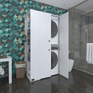 Çamaşır-kurutma Makinesi Dolabı Kapaklı Foka Sol Beyaz 180x90x60 Banyo Arkalıksız